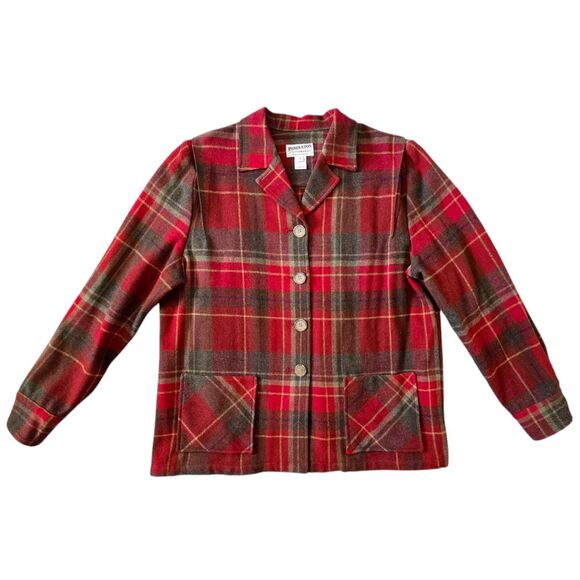 Vintage Pendleton Originals Virgin‎ Wool Blanket Coat Jacket Women's Large Plaid - Picture 1 of 9